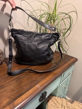 Coach Black Leather Zoe Hobo Shoulder Bag